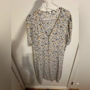 Uniqlo Yellow and Blue Floral Midi Dress